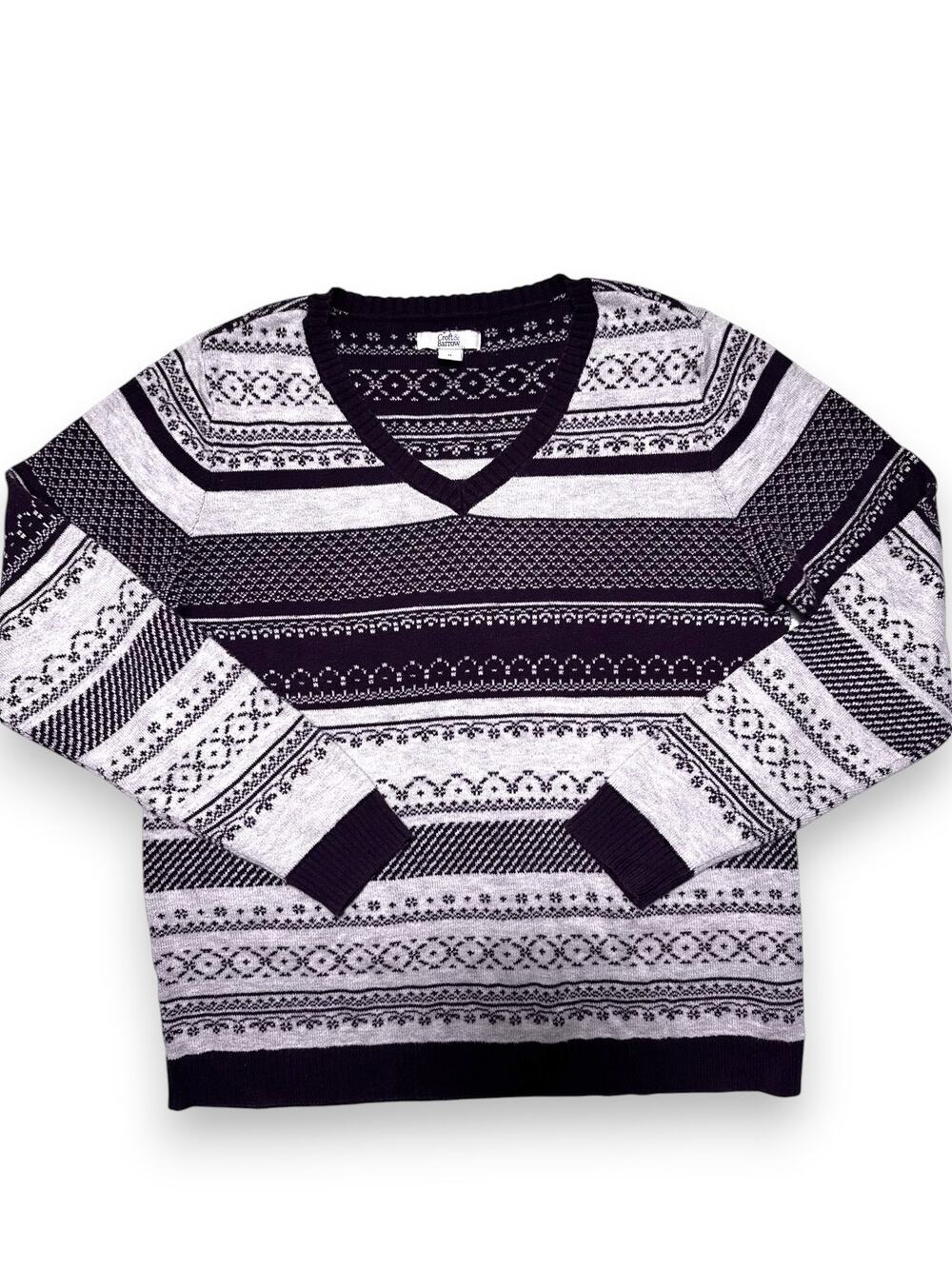Croft & Barrow Purple/Gray Fair Isle V-Neck Sweater Size Medium